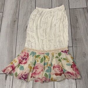 Vintage Silk White and Floral Half Slip Skirt